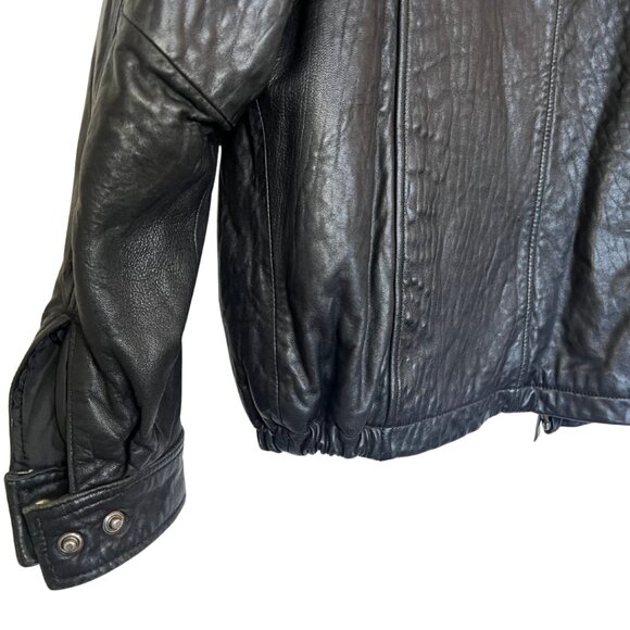 Leather Bomber Jacket | S Quilted Lining Classic Zip Up Coat - Picture 4 of 8